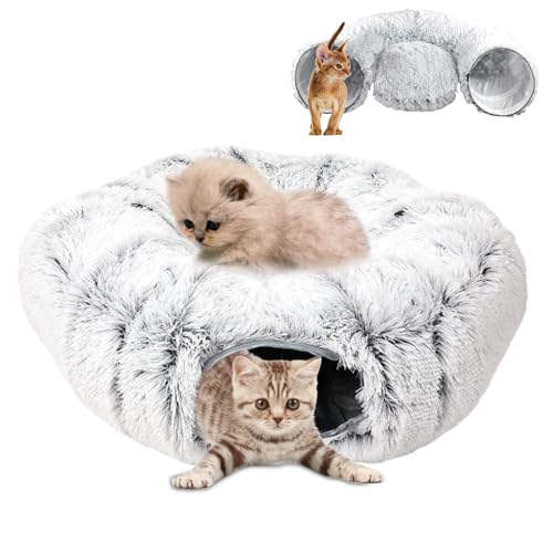 Qpets Pet Bed, Plush Cat Bed, Soft Winter Warm Cat Bed 2 in 1 Cat Sleeping Bed with Hideaway Playing Tunnel Washable Plush Cat Bed DIY Assembly Large Soft Plush Bed for Cat, 83x27cm Qpets Pet Bed, Plush Cat Bed, Soft Winter Warm Cat Bed 2 in 1 Cat Sleeping Bed with Hideaway Playing Tunnel Washable Plush Cat Bed DIY Assembly Large Soft Plush Bed for Cat, 83x27cm